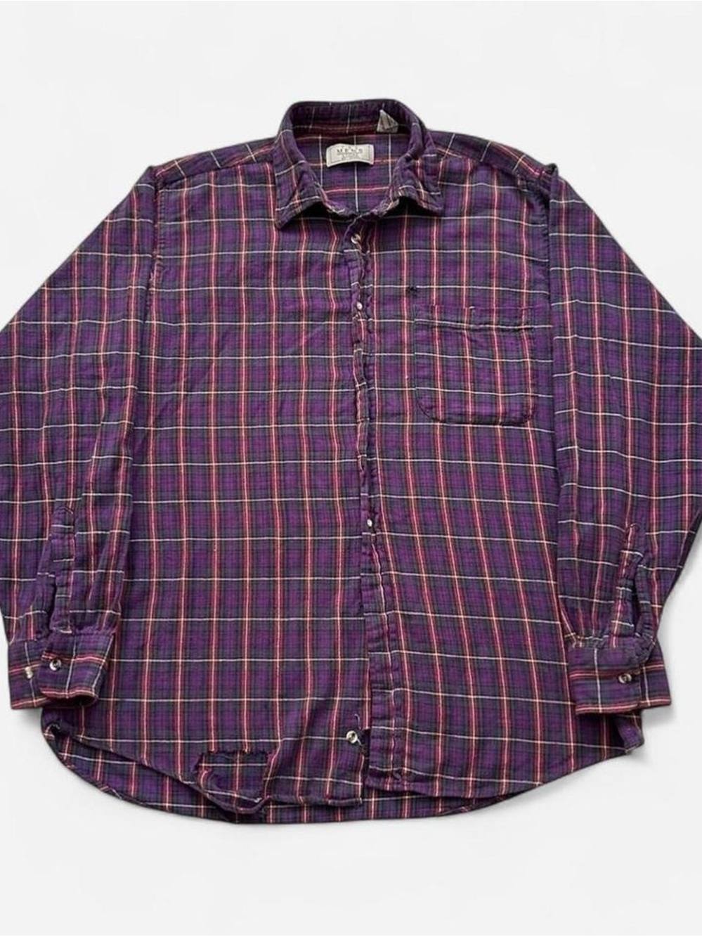 Vintage 1990s Purple Maroon Plaid Button-Down Shirt - Sears men’s large